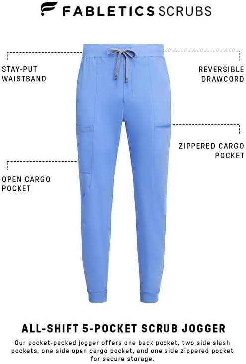 image:imageFabletics Mens AllShift 5Pocket Scrub Jogger MotionTech 4Way Stretch PocketPacked Lightweight SemiSlim FitCeil Blue