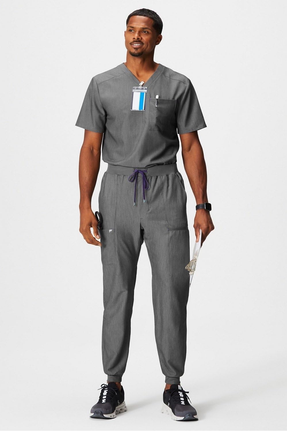 image:imageFabletics Mens AllShift 5Pocket Scrub Jogger MotionTech 4Way Stretch PocketPacked Lightweight SemiSlim FitHeather GreyUltraviolet
