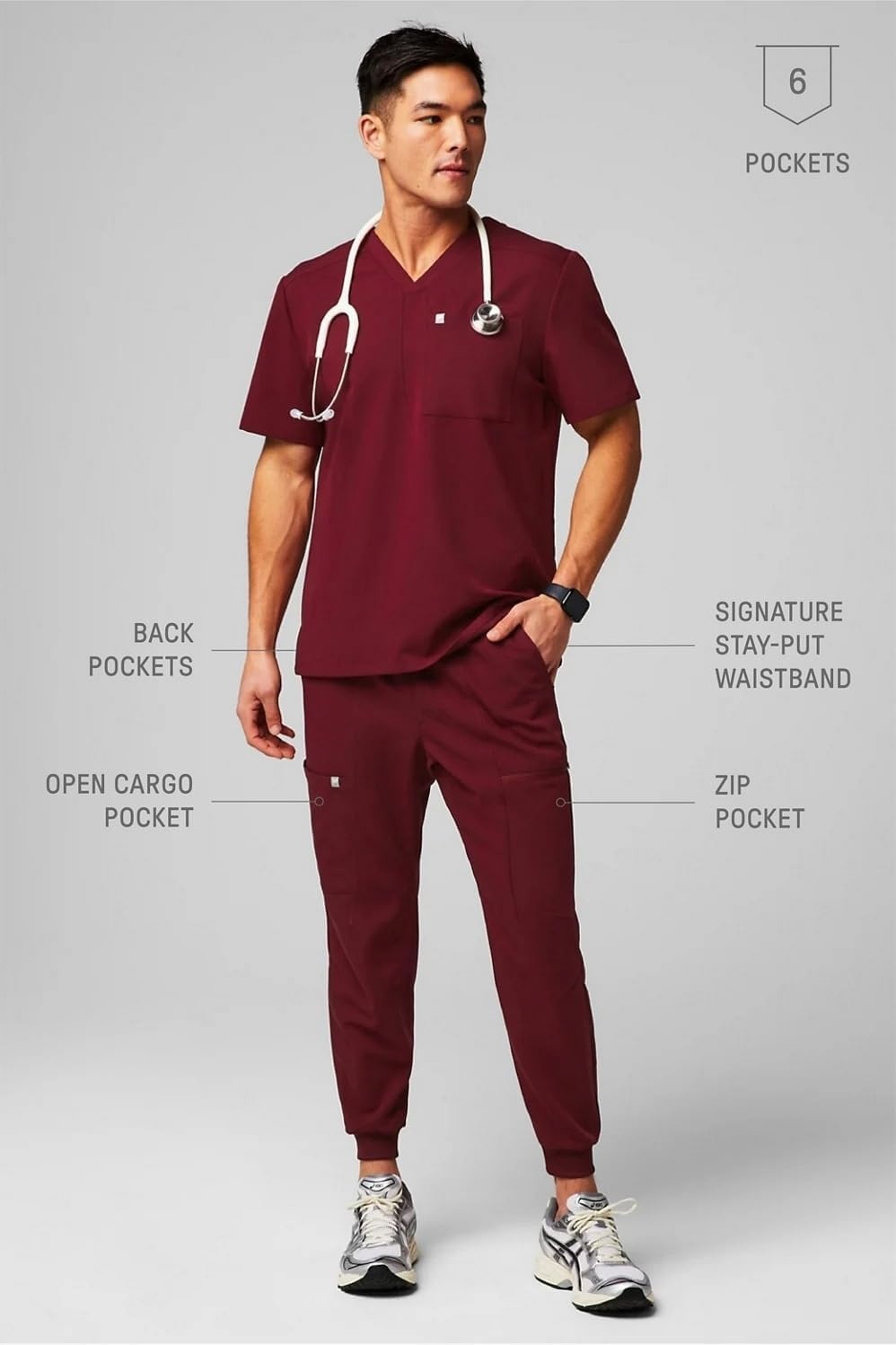 image:imageFabletics Mens AllShift 5Pocket Scrub Jogger MotionTech 4Way Stretch PocketPacked Lightweight SemiSlim FitWine