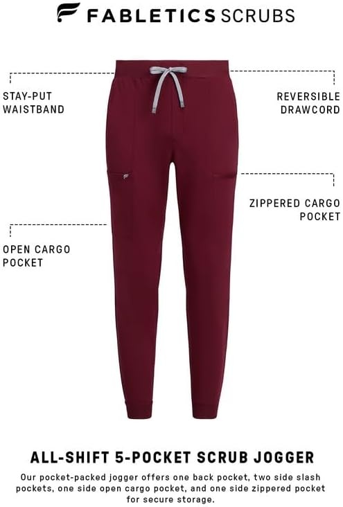 image:imageFabletics Mens AllShift 5Pocket Scrub Jogger MotionTech 4Way Stretch PocketPacked Lightweight SemiSlim FitWine
