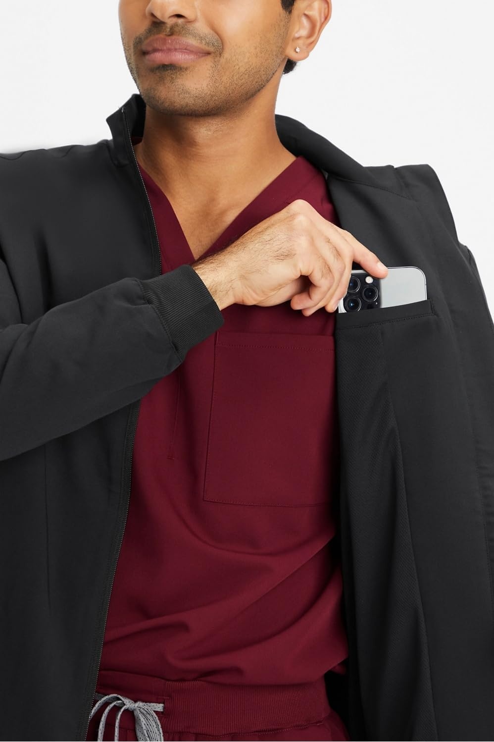 image:imageFabletics Mens Foundation 4Pocket Scrub Jacket MotionTech Lightweight Breathable WrinkleResist SemiSlim FitBlack