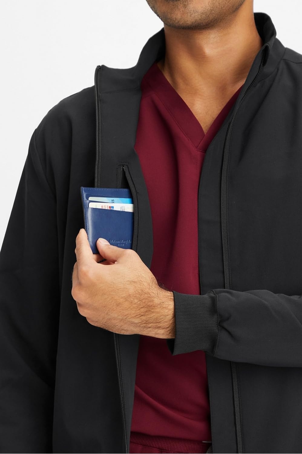 image:imageFabletics Mens Foundation 4Pocket Scrub Jacket MotionTech Lightweight Breathable WrinkleResist SemiSlim FitBlack