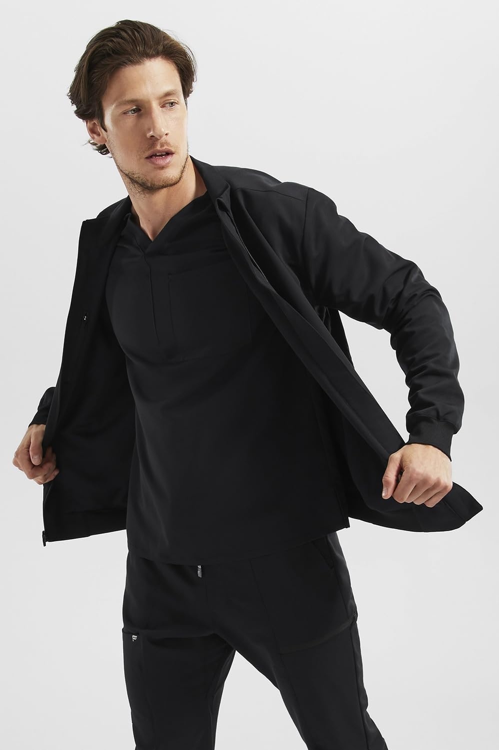 image:imageFabletics Mens Foundation 4Pocket Scrub Jacket MotionTech Lightweight Breathable WrinkleResist SemiSlim FitBlack