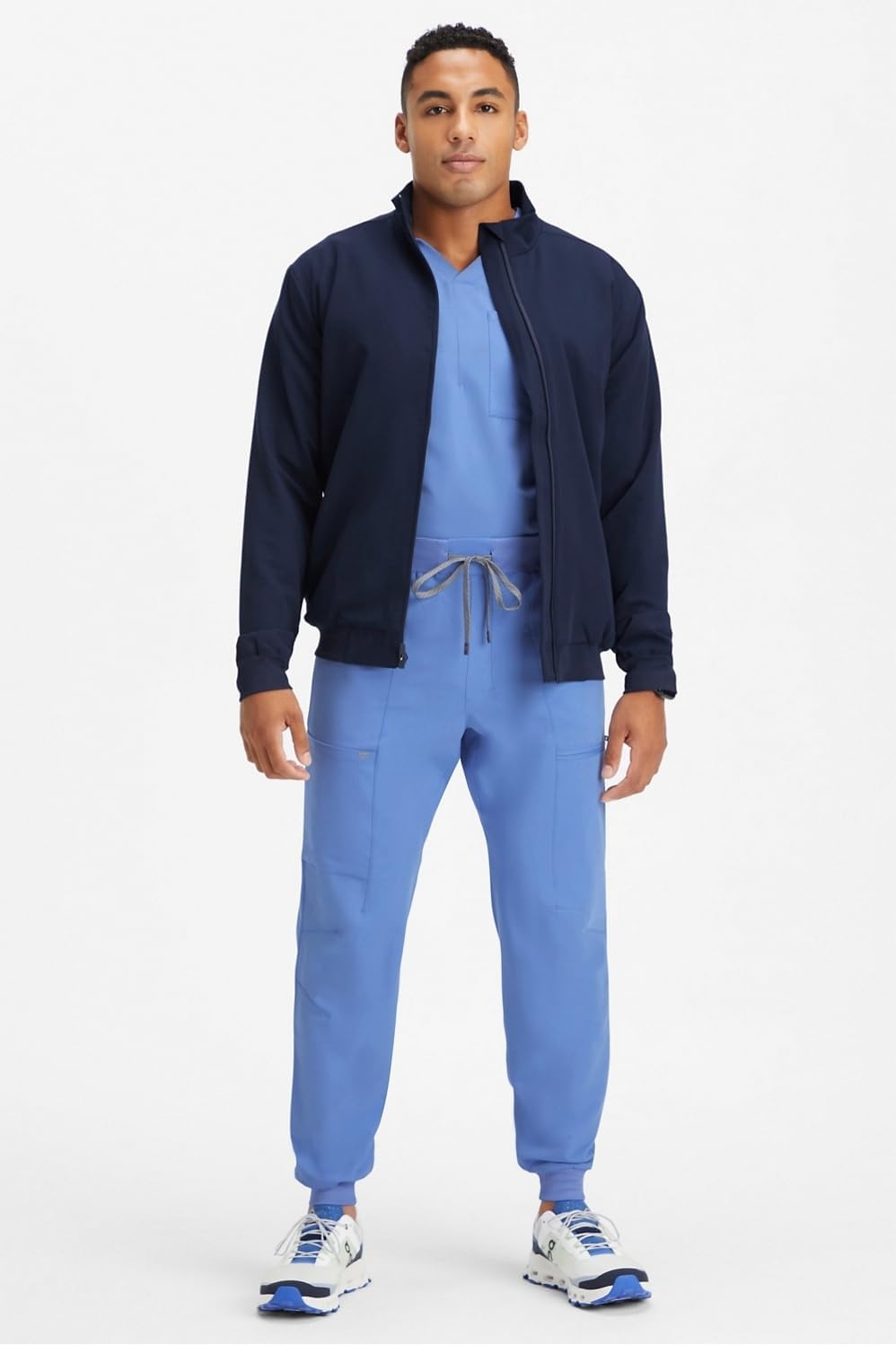 image:imageFabletics Mens Foundation 4Pocket Scrub Jacket MotionTech Lightweight Breathable WrinkleResist SemiSlim FitNavy