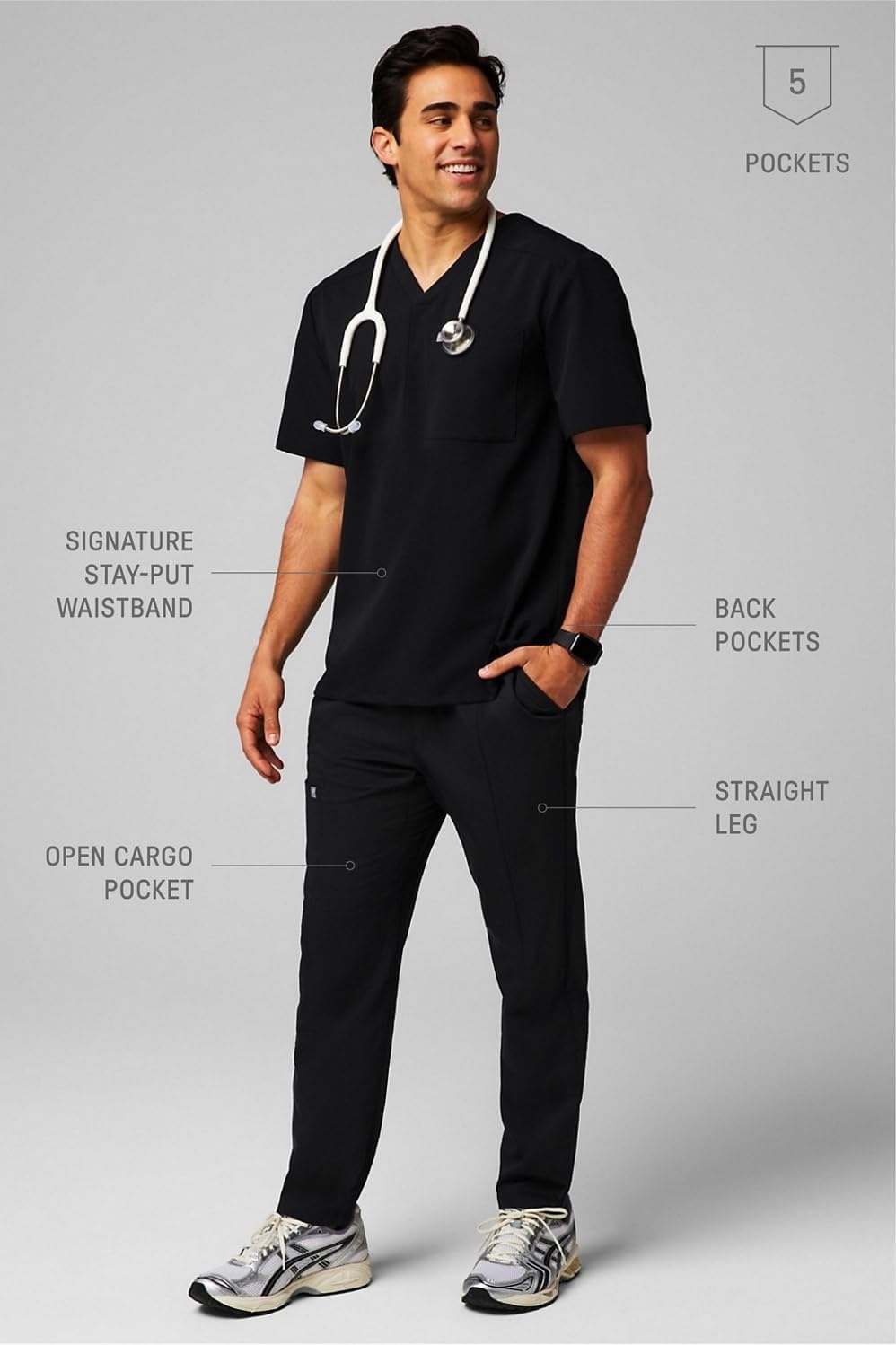 image:imageFabletics Mens Intake Scrub Pant MotionTech 4Way Stretch PocketPacked WrinkleResist SemiSlim FitBlack