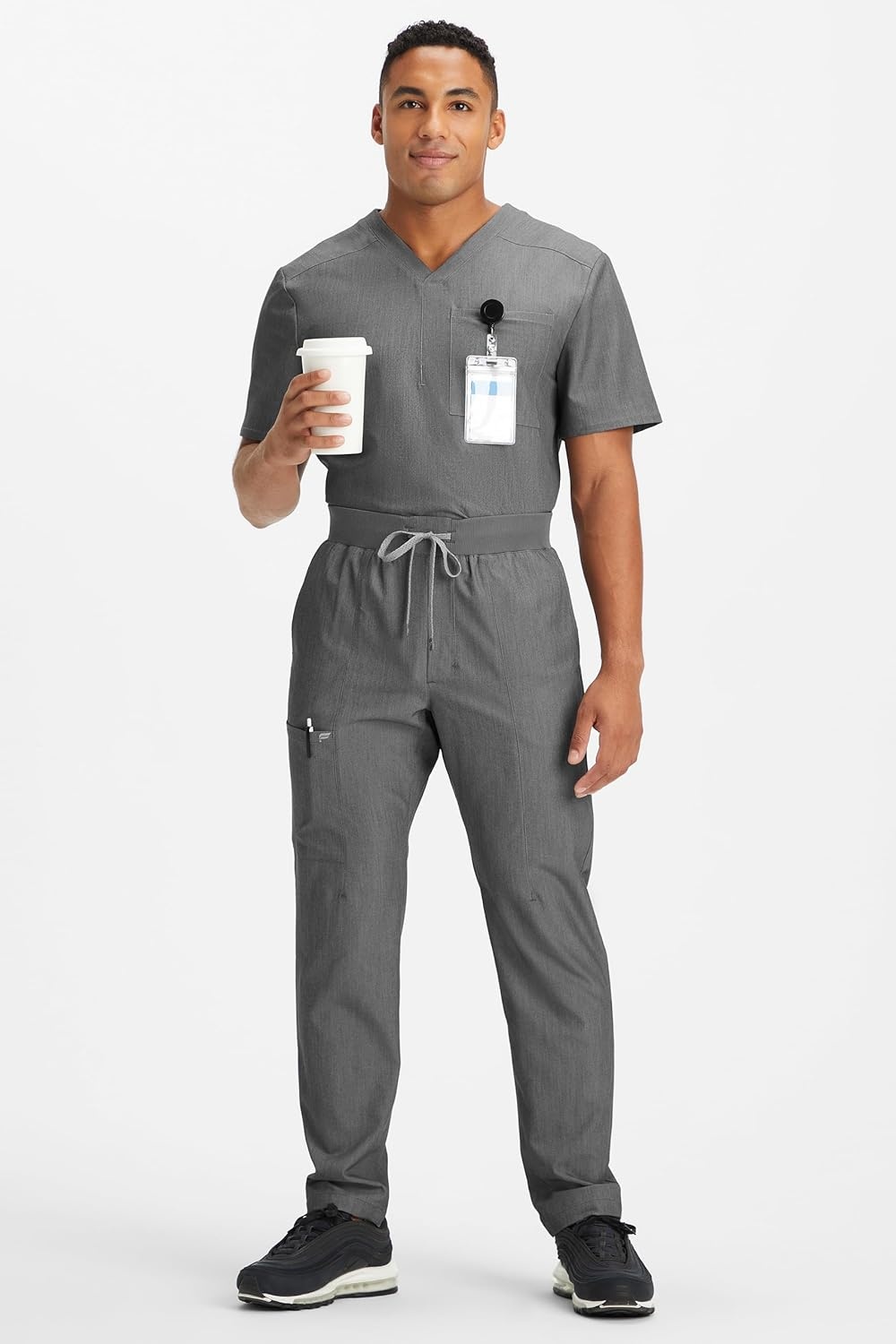 image:imageFabletics Mens Intake Scrub Pant MotionTech 4Way Stretch PocketPacked WrinkleResist SemiSlim FitHeather Grey