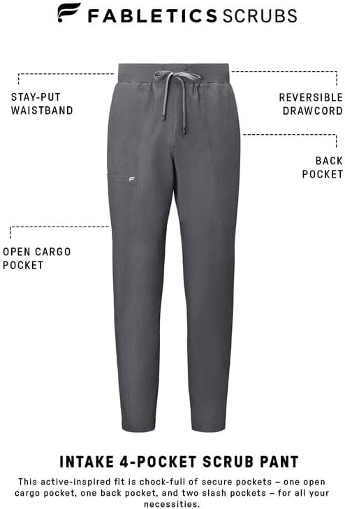 image:imageFabletics Mens Intake Scrub Pant MotionTech 4Way Stretch PocketPacked WrinkleResist SemiSlim FitHeather Grey