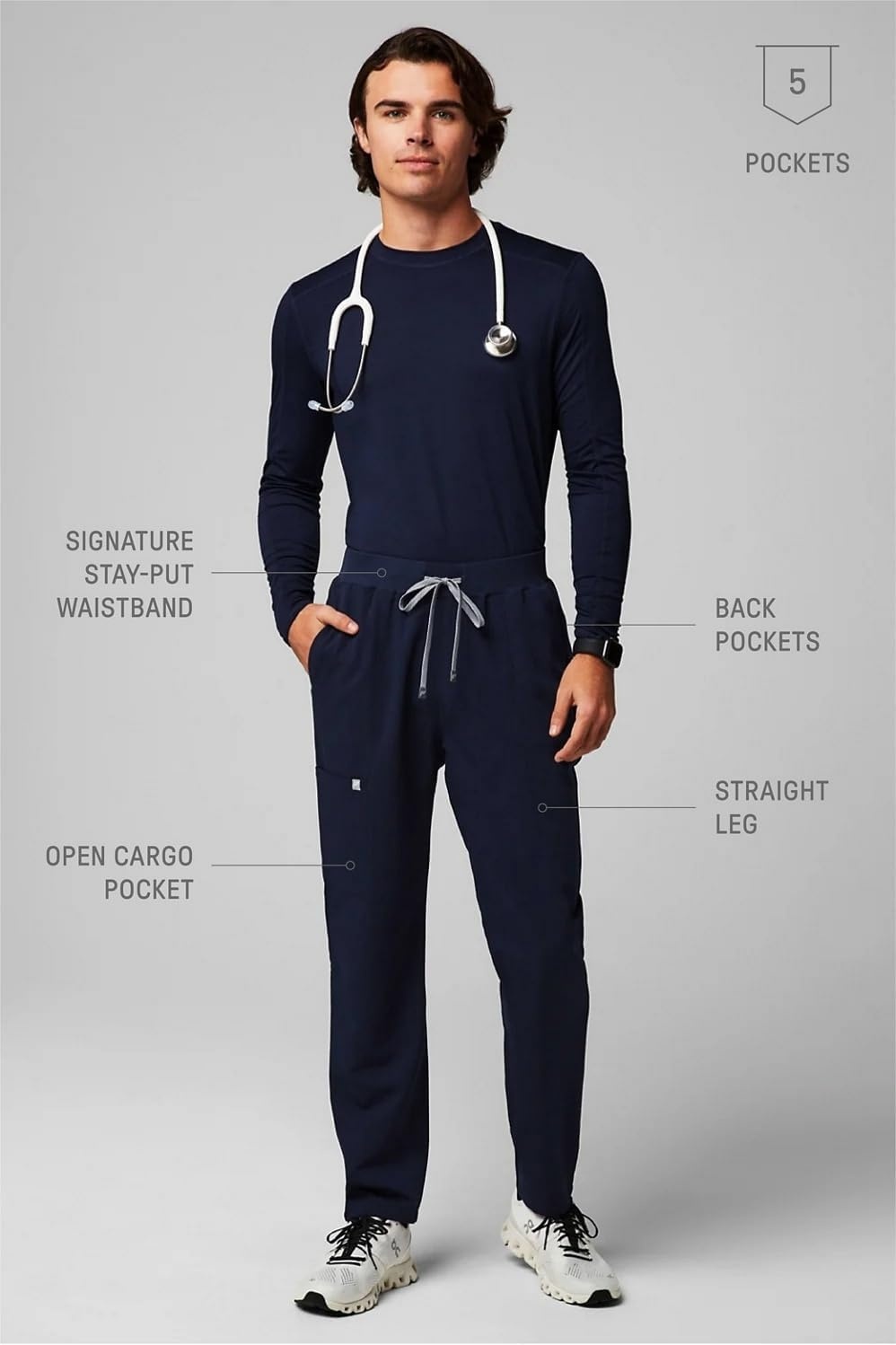 image:imageFabletics Mens Intake Scrub Pant MotionTech 4Way Stretch PocketPacked WrinkleResist SemiSlim FitNavy
