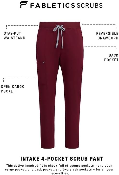 image:imageFabletics Mens Intake Scrub Pant MotionTech 4Way Stretch PocketPacked WrinkleResist SemiSlim FitWine