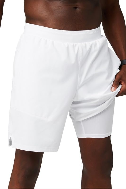image:imageFabletics Mens The Fundamental Short II Lined Workout Running Training Gym Yoga Ultra LightweightClassic White