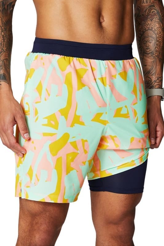image:imageFabletics Mens The Fundamental Short II Lined Workout Running Training Gym Yoga Ultra LightweightPeach Kiss Organic Blobs