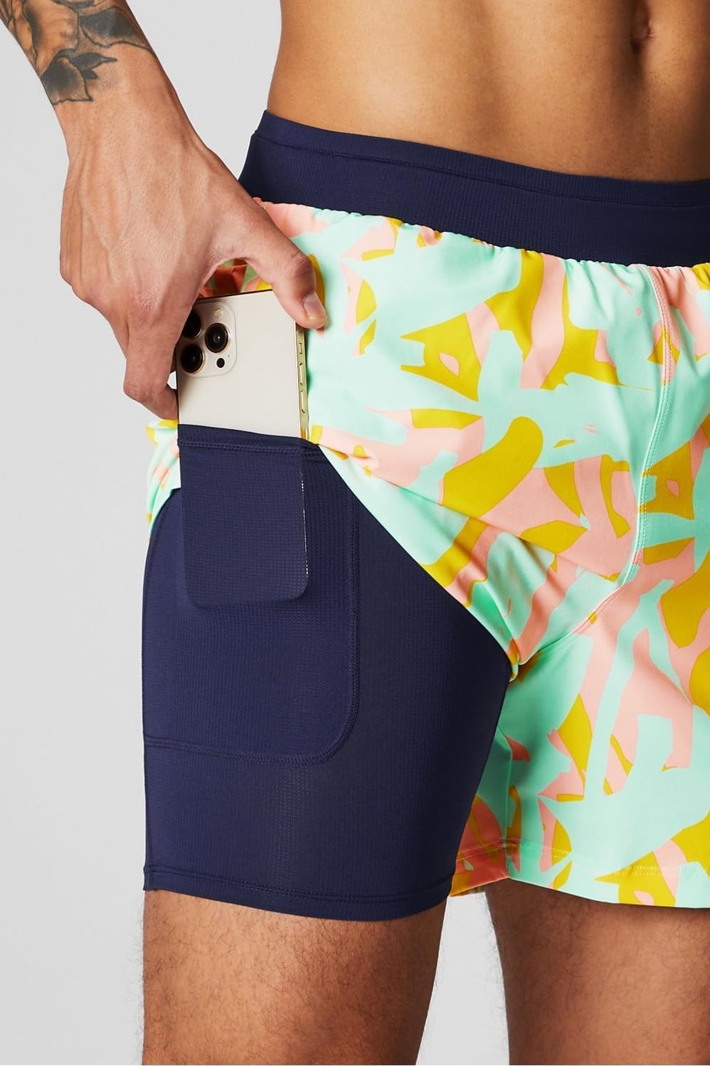 image:imageFabletics Mens The Fundamental Short II Lined Workout Running Training Gym Yoga Ultra LightweightPeach Kiss Organic Blobs