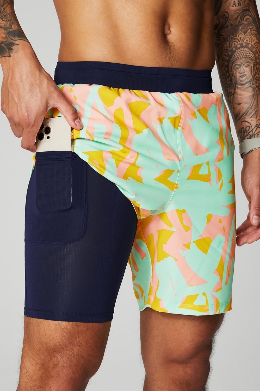 image:imageFabletics Mens The Fundamental Short II Lined Workout Running Training Gym Yoga Ultra LightweightPeach Kiss Organic Blobs