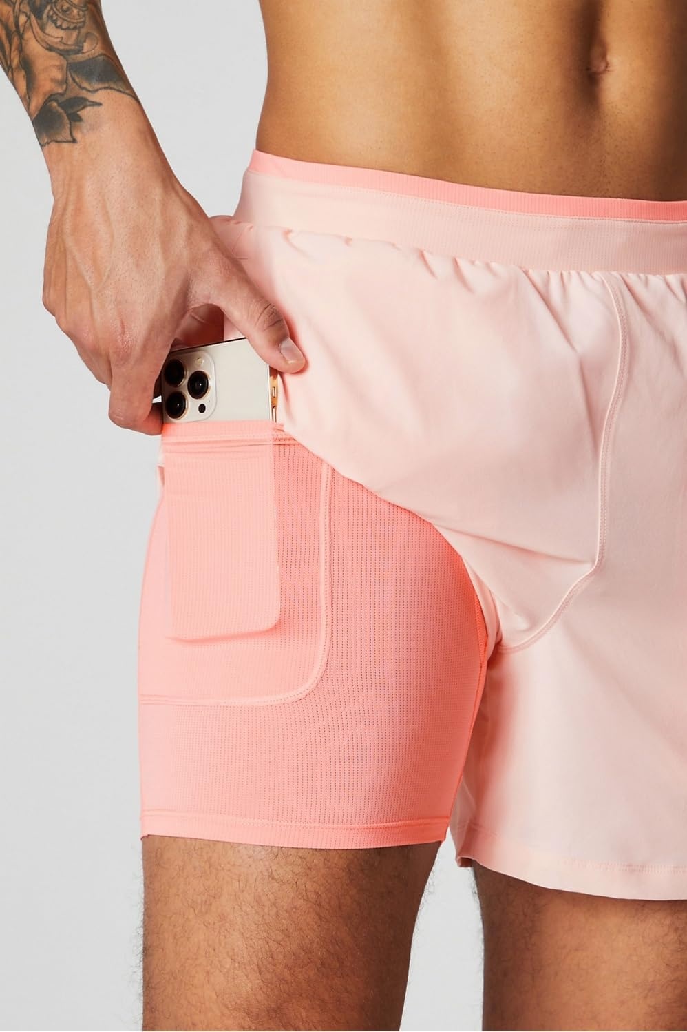 image:imageFabletics Mens The Fundamental Short II Lined Workout Running Training Gym Yoga Ultra LightweightPink Buttercream