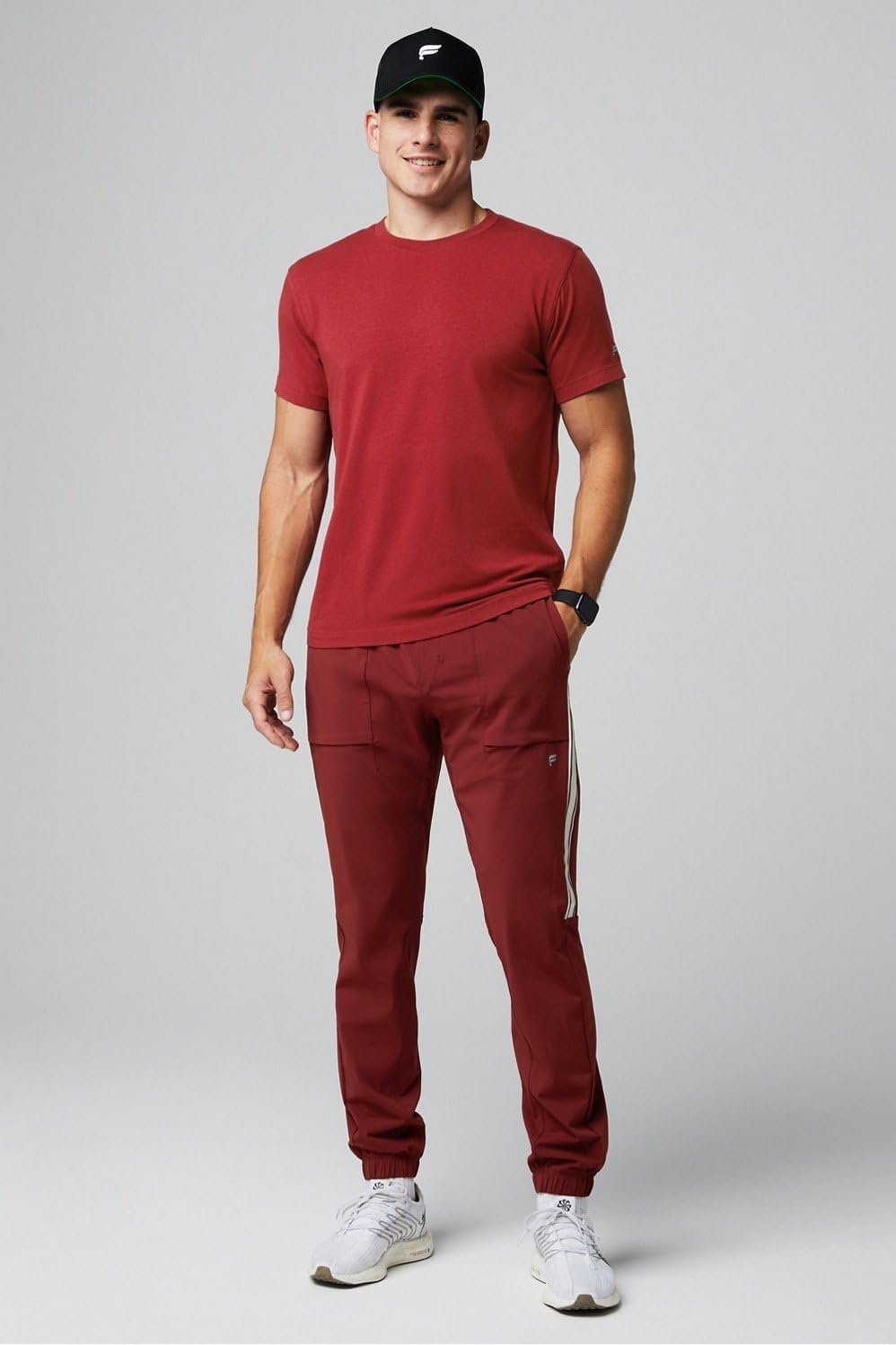 image:imageFabletics Mens The One Jogger QuickDry Hidden Pockets Zip Pockets UPF Protection AntiStink LightweightAdrenaline RedBone Stripe