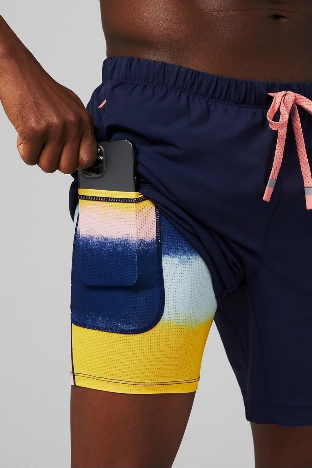image:imageFabletics Mens The One Short Lined Training Swimming Lightweight QuickDry Zip Pocket Stretch WovenDeep Navy Multi Spraydient