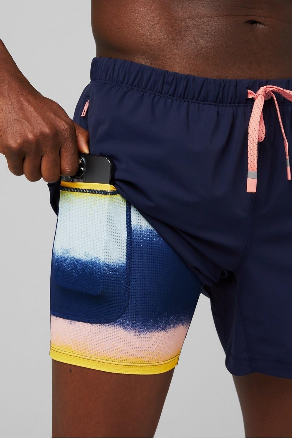 image:imageFabletics Mens The One Short Lined Training Swimming Lightweight QuickDry Zip Pocket Stretch WovenDeep Navy Multi Spraydient