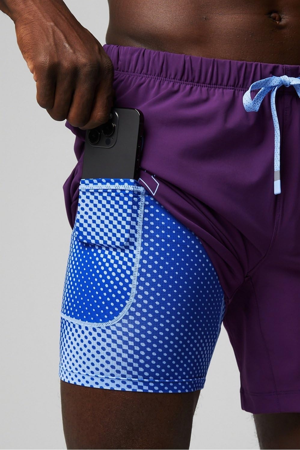 image:imageFabletics Mens The One Short Lined Training Swimming Lightweight QuickDry Zip Pocket Stretch WovenLuxe PlumBali Blue Outline