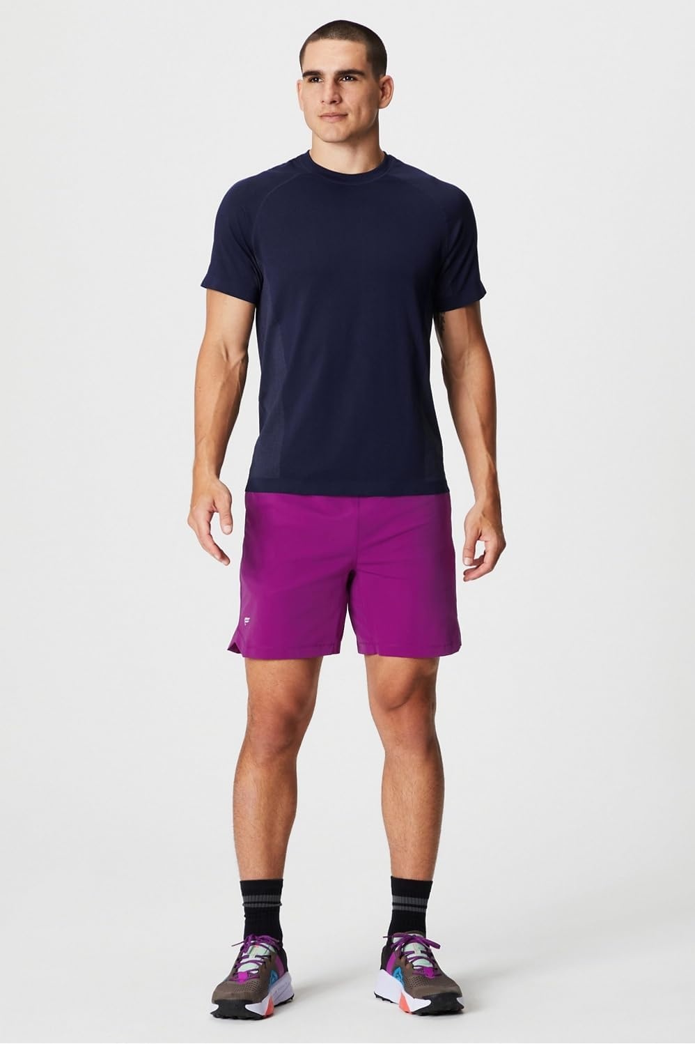 image:imageFabletics Mens The One Short Unlined Training Swimming Lightweight QuickDry Zip Pocket Stretch WovenAubergine