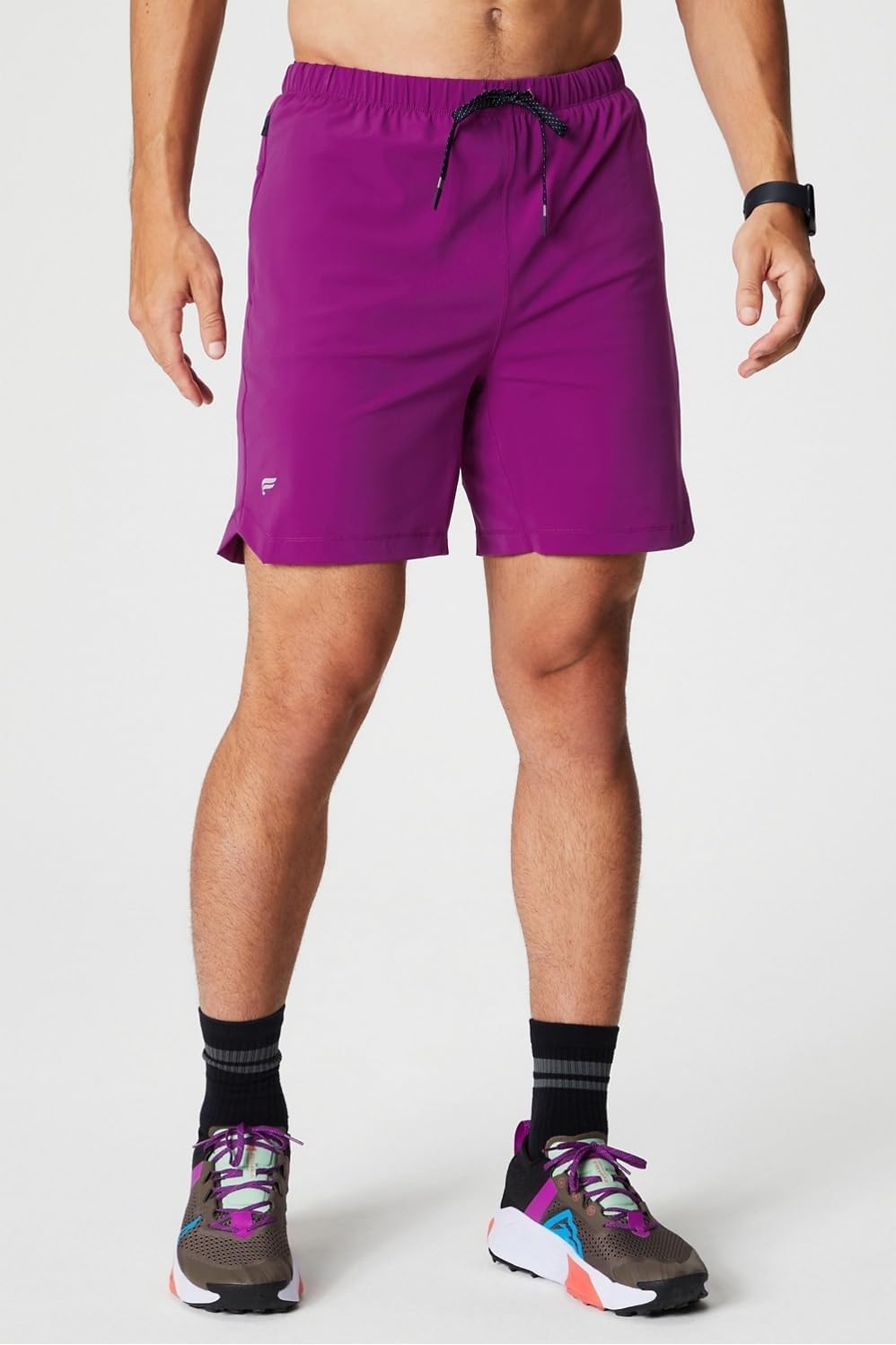 image:imageFabletics Mens The One Short Unlined Training Swimming Lightweight QuickDry Zip Pocket Stretch WovenAubergine