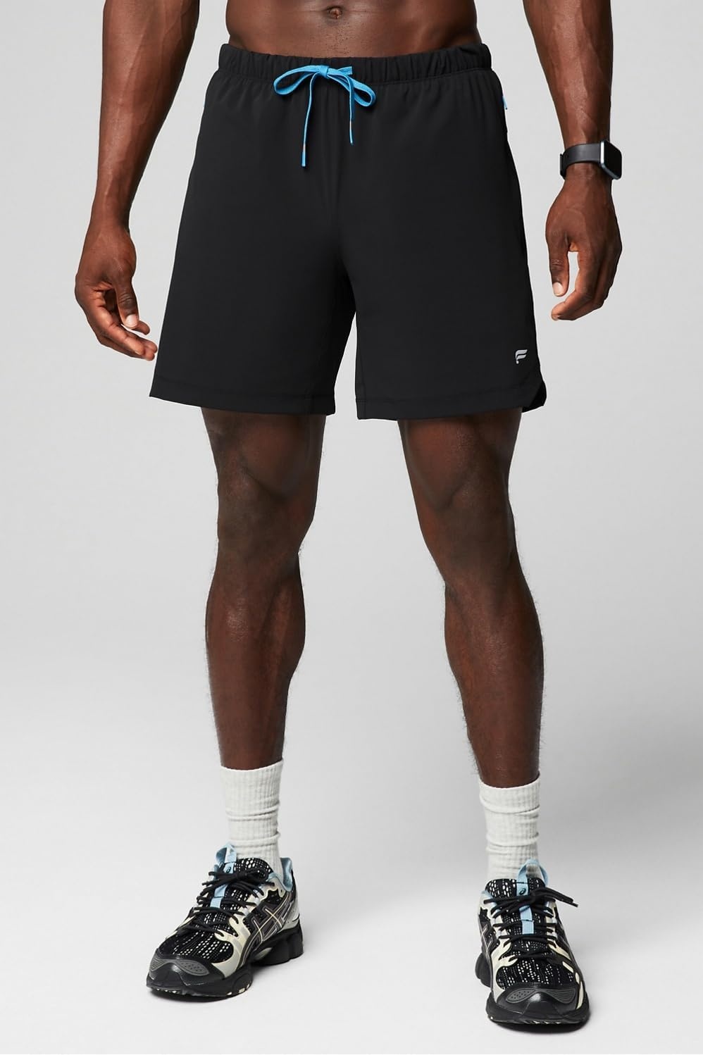 image:imageFabletics Mens The One Short Unlined Training Swimming Lightweight QuickDry Zip Pocket Stretch WovenBlackRiptide Static Stripe