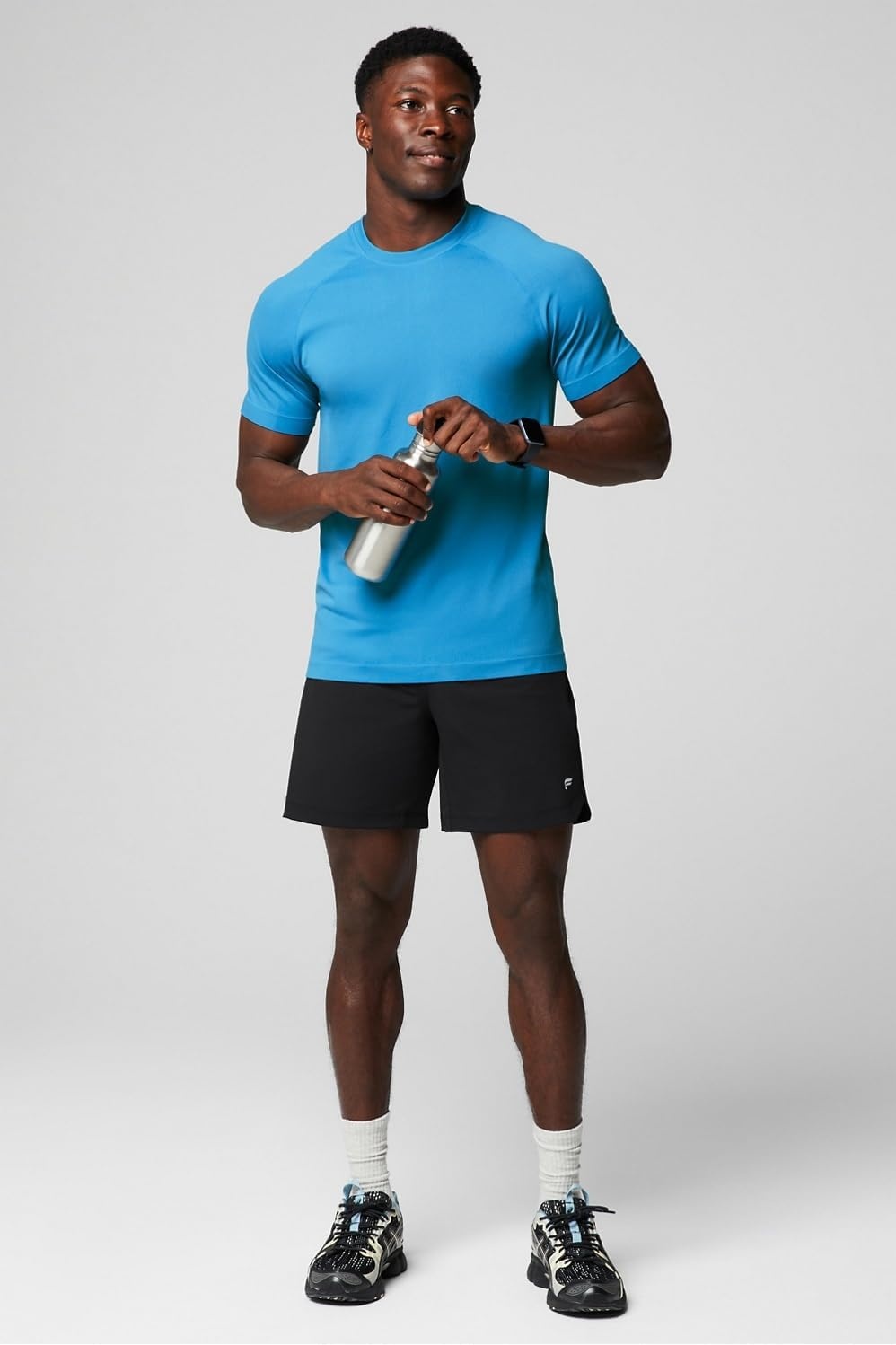 image:imageFabletics Mens The One Short Unlined Training Swimming Lightweight QuickDry Zip Pocket Stretch WovenBlackRiptide Static Stripe