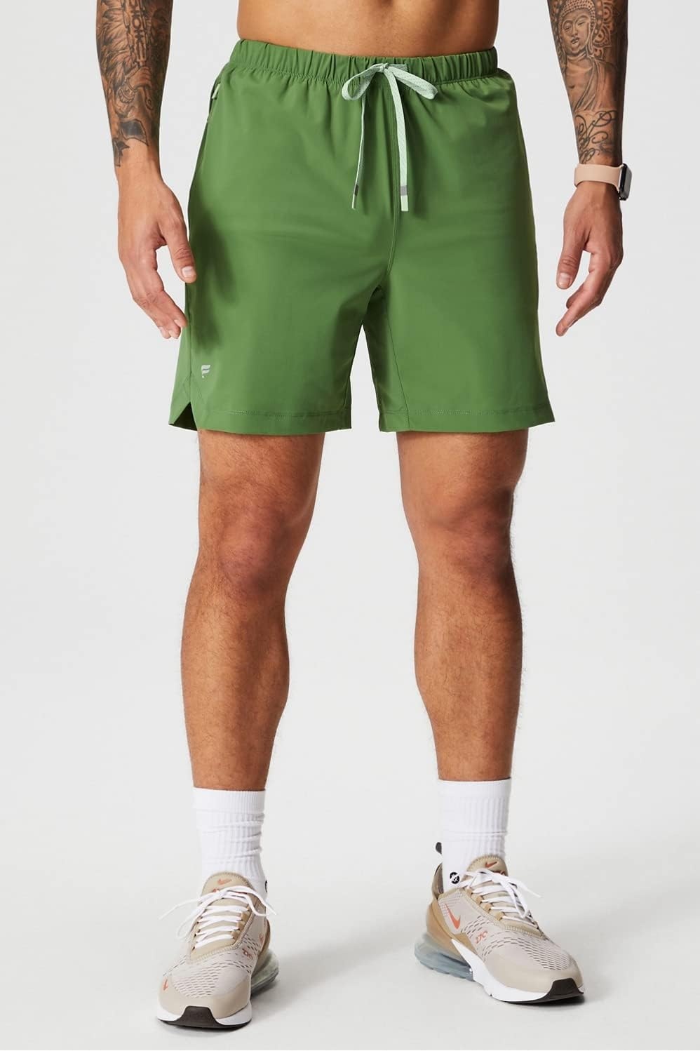 image:imageFabletics Mens The One Short Unlined Training Swimming Lightweight QuickDry Zip Pocket Stretch WovenNeo Olive
