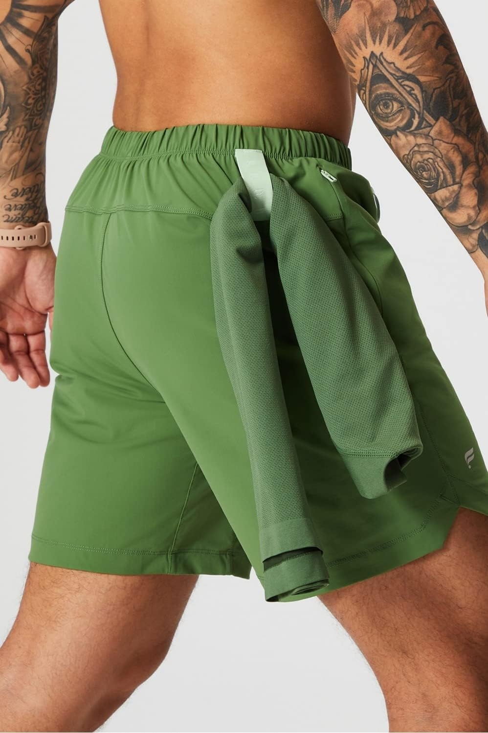image:imageFabletics Mens The One Short Unlined Training Swimming Lightweight QuickDry Zip Pocket Stretch WovenNeo Olive