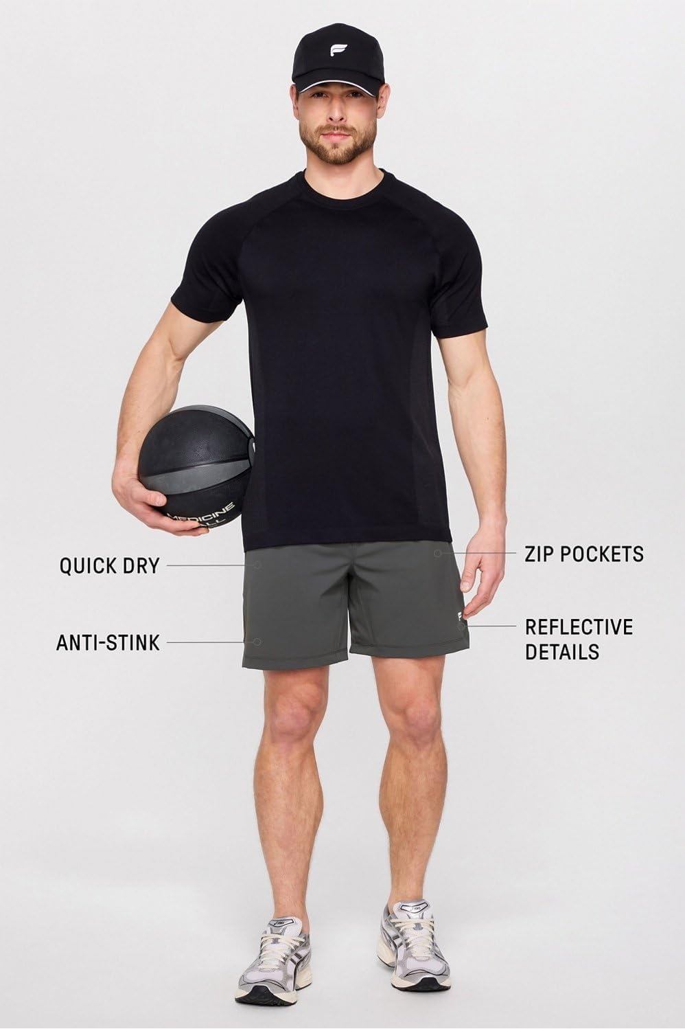 image:imageFabletics Mens The One Short Unlined Training Swimming Lightweight QuickDry Zip Pocket Stretch WovenOnyx