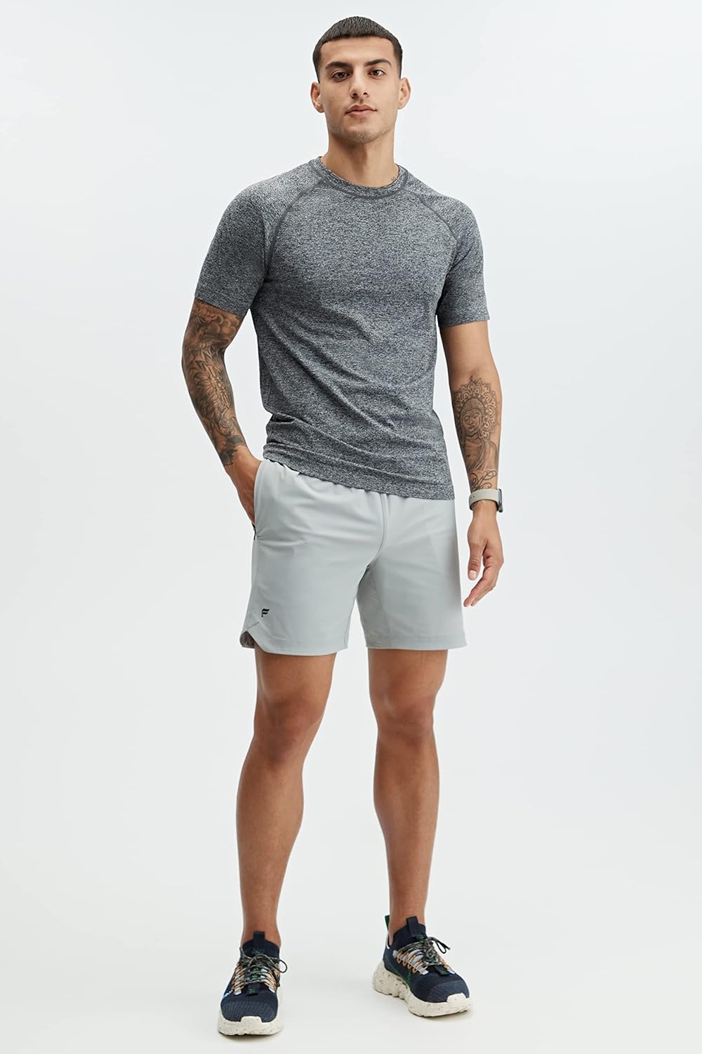 image:imageFabletics Mens The One Short Unlined Training Swimming Lightweight QuickDry Zip Pocket Stretch WovenShadow Grey