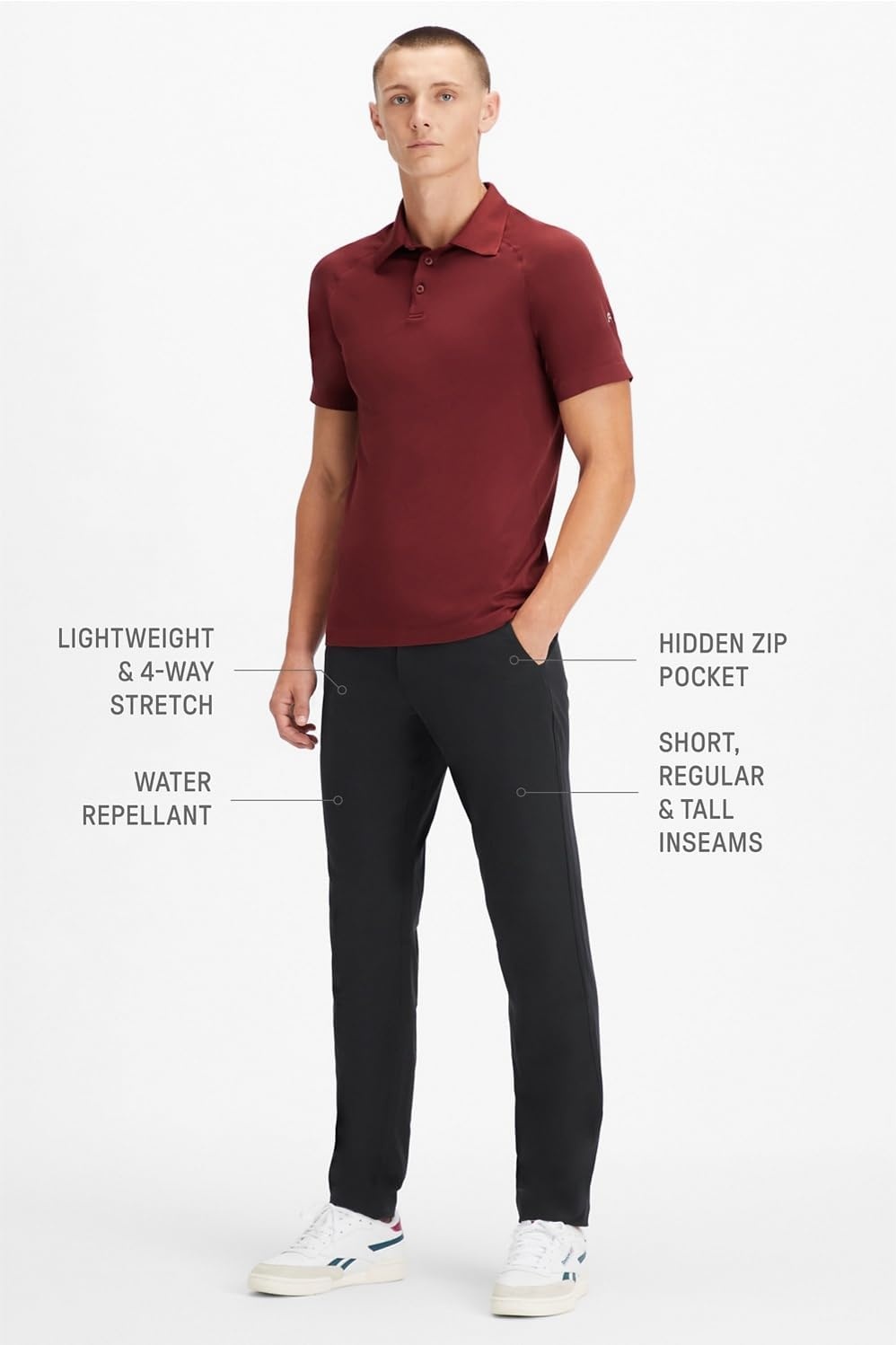 image:imageFabletics Mens The Only Pant External Pocket WaterRepellent Zip Pockets LightweightBlack