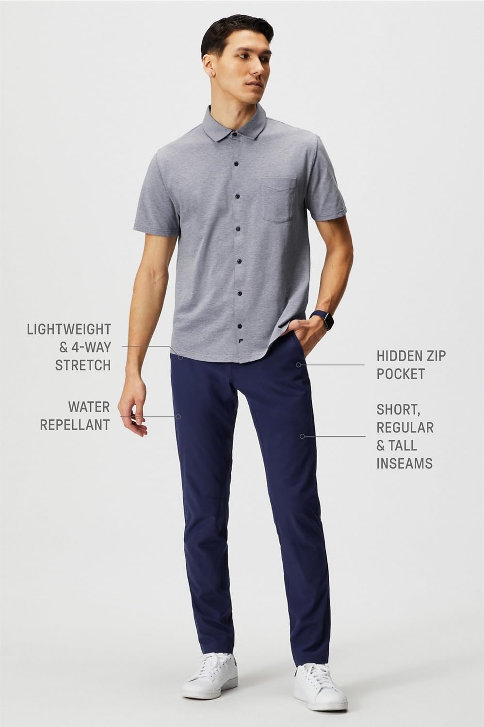 image:imageFabletics Mens The Only Pant External Pocket WaterRepellent Zip Pockets LightweightDeep Navy