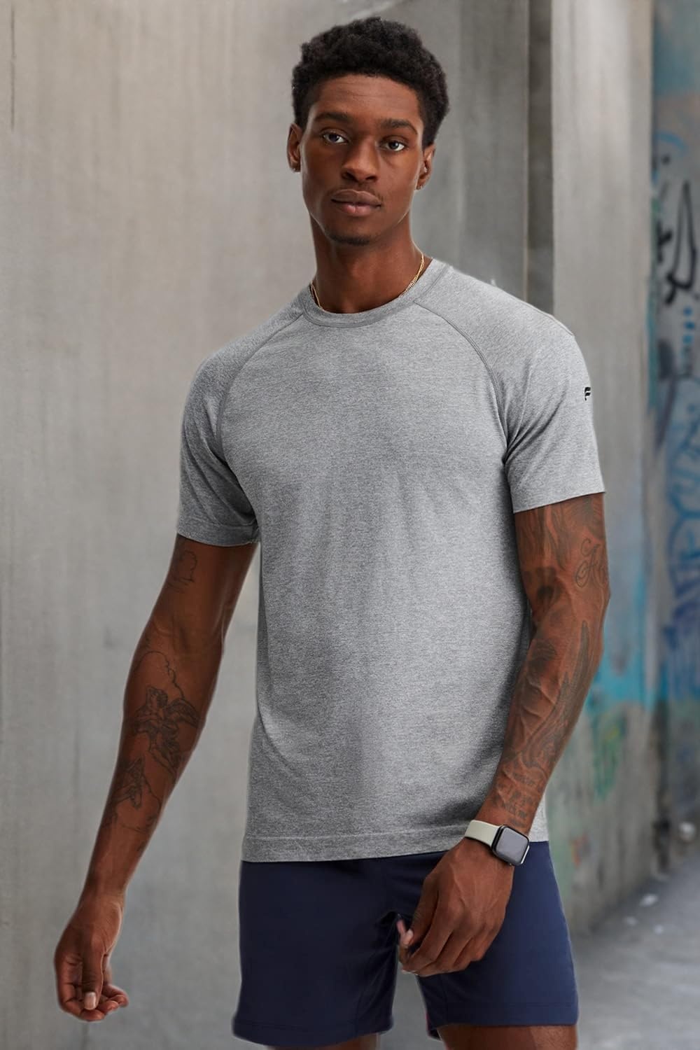 image:imageFabletics Mens The Training Day Tee Performance Running Workout Gym Breathable 4Way StretchMid Grey Htr