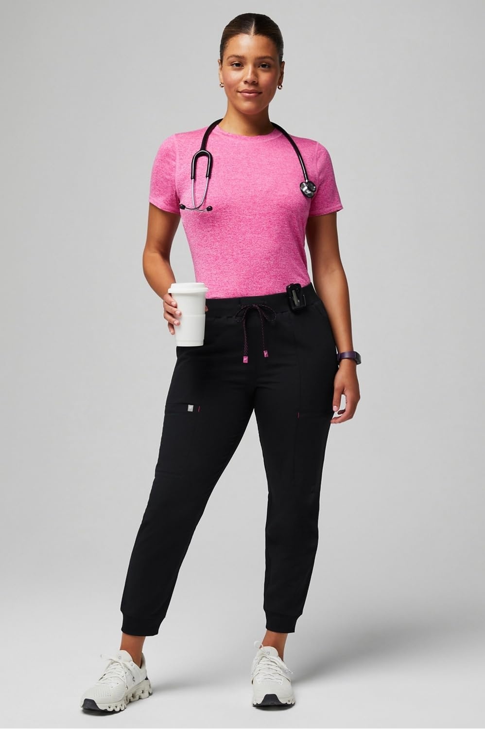 image:imageFabletics Womens Active Scrub Jogger MotionTech PocketPacked Lightweight WrinkleResist SemiSlim FitBlackHibiscus