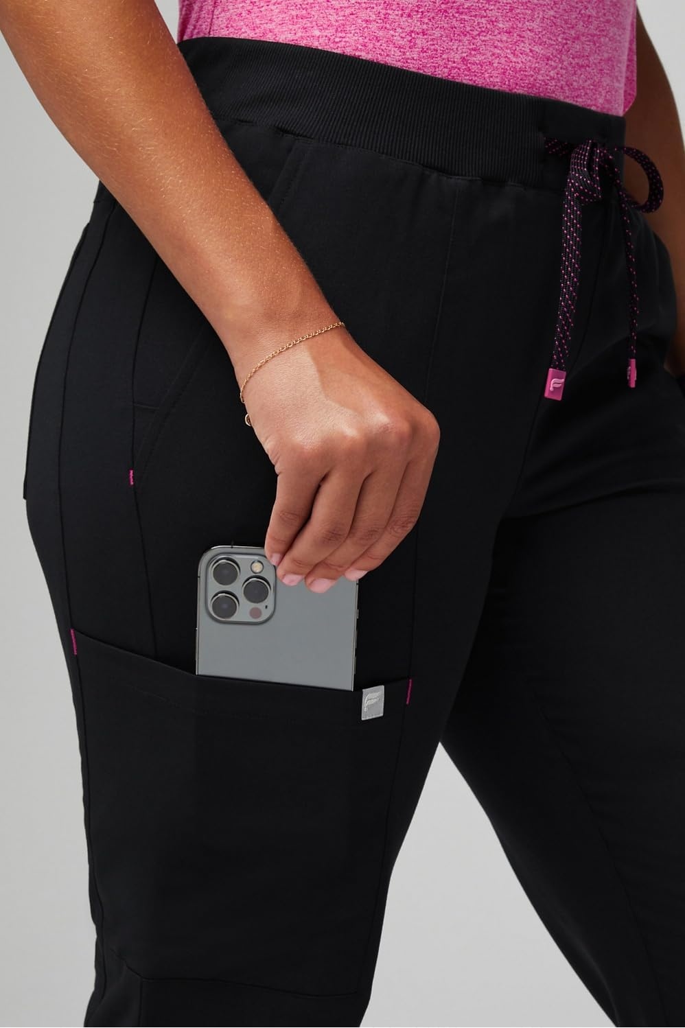 image:imageFabletics Womens Active Scrub Jogger MotionTech PocketPacked Lightweight WrinkleResist SemiSlim FitBlackHibiscus