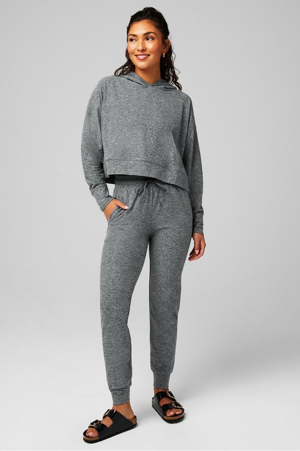 image:imageFabletics Womens Cloud Jersey Jogger Buttery Soft Recycled Fabric Hidden Pockets Breathable MoistureWickingCharcoal Grey Heather