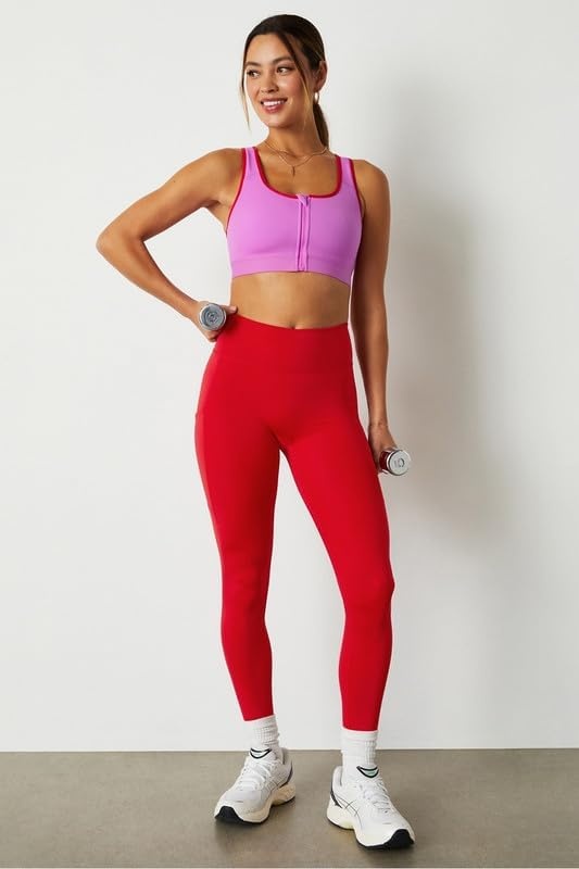 image:imageFabletics Womens Front Zip High Impact Sports BraElectric Orchid NeonHeated Red