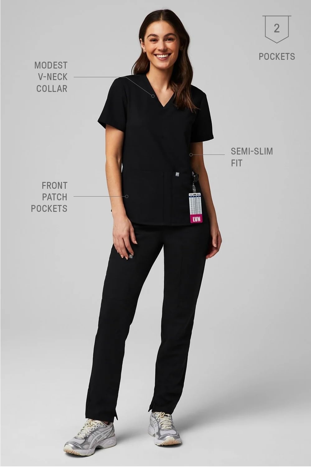 image:imageFabletics Womens Method 2Pocket Scrub Top MotionTech 4Way Stretch WrinkleResist AntiShrinkBlack
