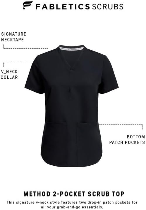 image:imageFabletics Womens Method 2Pocket Scrub Top MotionTech 4Way Stretch WrinkleResist AntiShrinkBlack