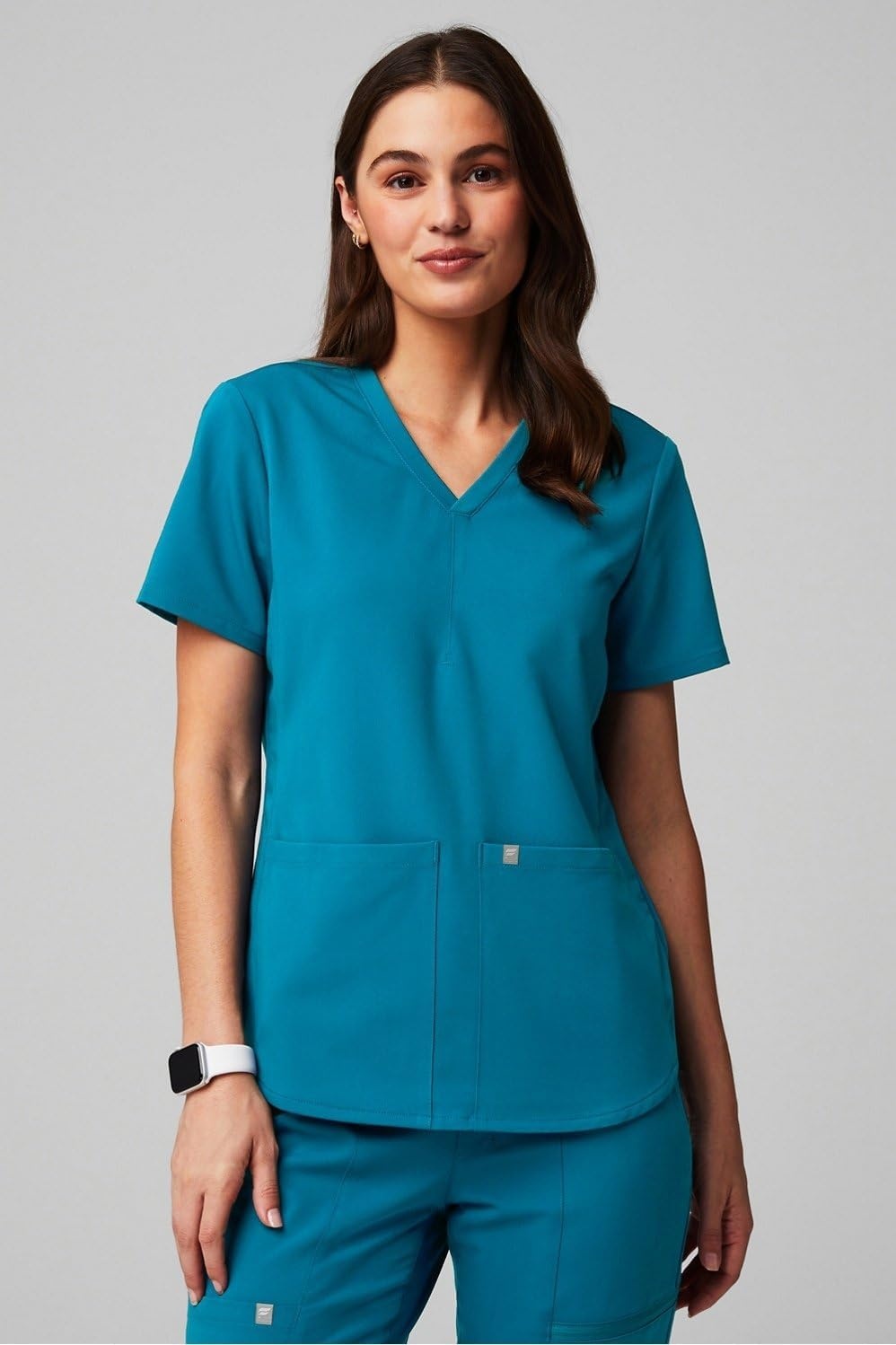 image:imageFabletics Womens Method 2Pocket Scrub Top MotionTech 4Way Stretch WrinkleResist AntiShrinkBlackgoji Red