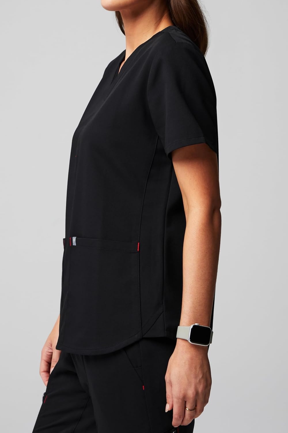 image:imageFabletics Womens Method 2Pocket Scrub Top MotionTech 4Way Stretch WrinkleResist AntiShrinkBlackgoji Red