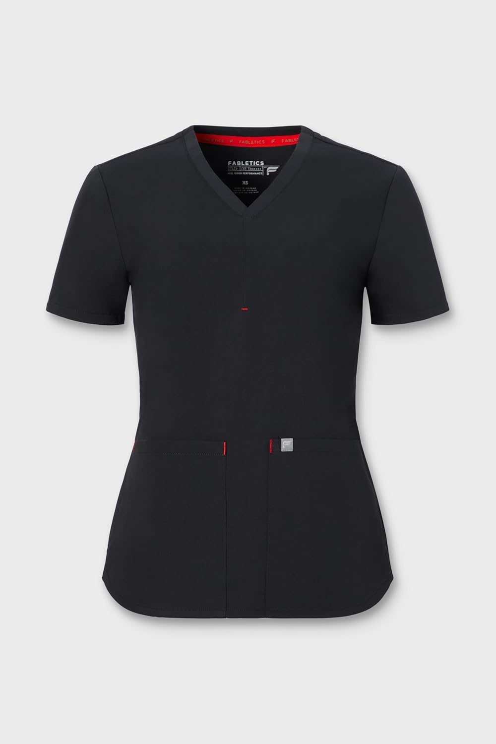 image:imageFabletics Womens Method 2Pocket Scrub Top MotionTech 4Way Stretch WrinkleResist AntiShrinkBlackgoji Red