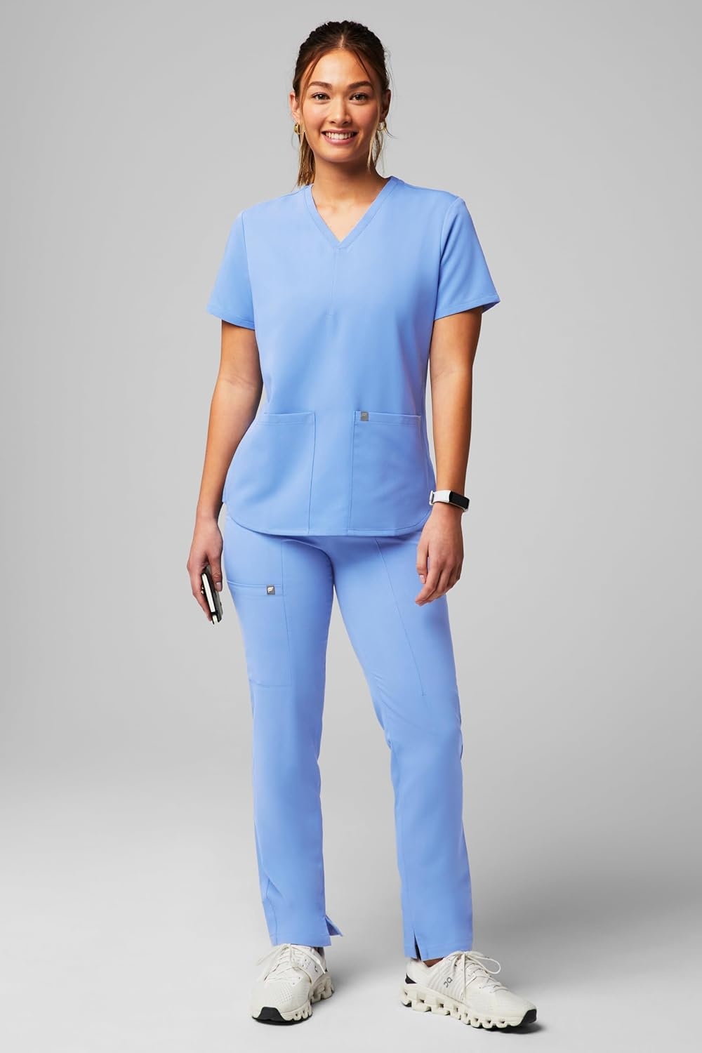 image:imageFabletics Womens Method 2Pocket Scrub Top MotionTech 4Way Stretch WrinkleResist AntiShrinkCeil Blue