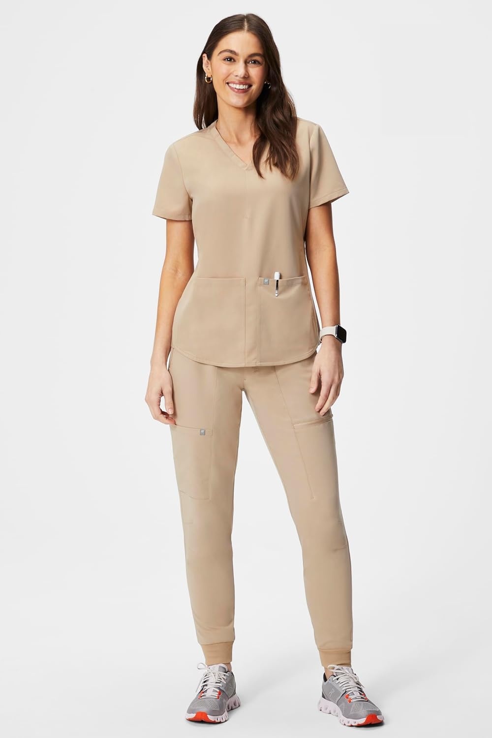 image:imageFabletics Womens Method 2Pocket Scrub Top MotionTech 4Way Stretch WrinkleResist AntiShrinkChai