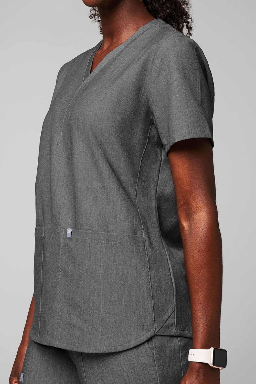 image:imageFabletics Womens Method 2Pocket Scrub Top MotionTech 4Way Stretch WrinkleResist AntiShrinkHeather Grey