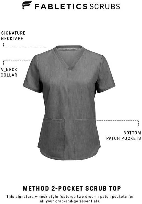 image:imageFabletics Womens Method 2Pocket Scrub Top MotionTech 4Way Stretch WrinkleResist AntiShrinkHeather Grey