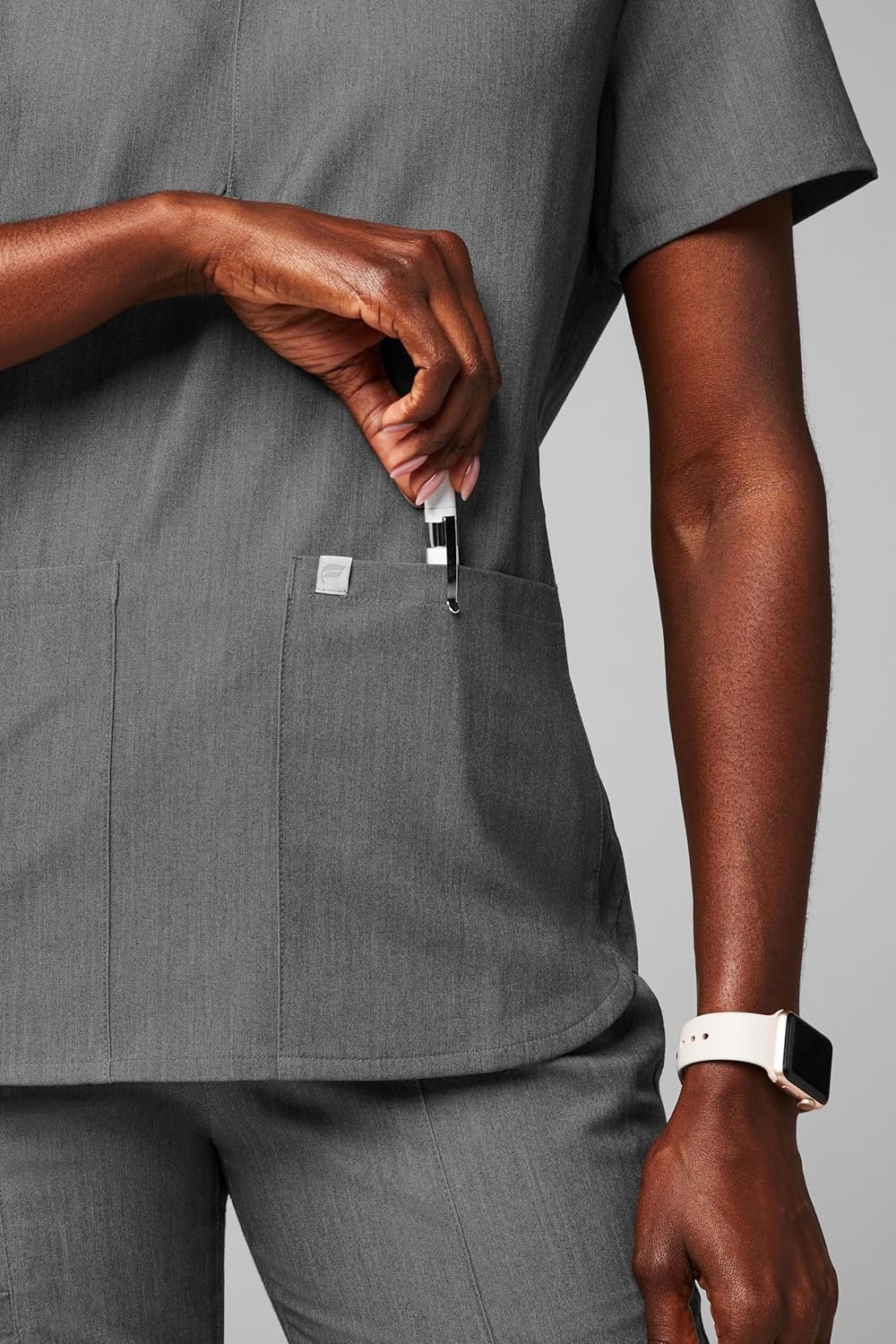 image:imageFabletics Womens Method 2Pocket Scrub Top MotionTech 4Way Stretch WrinkleResist AntiShrinkHeather Grey