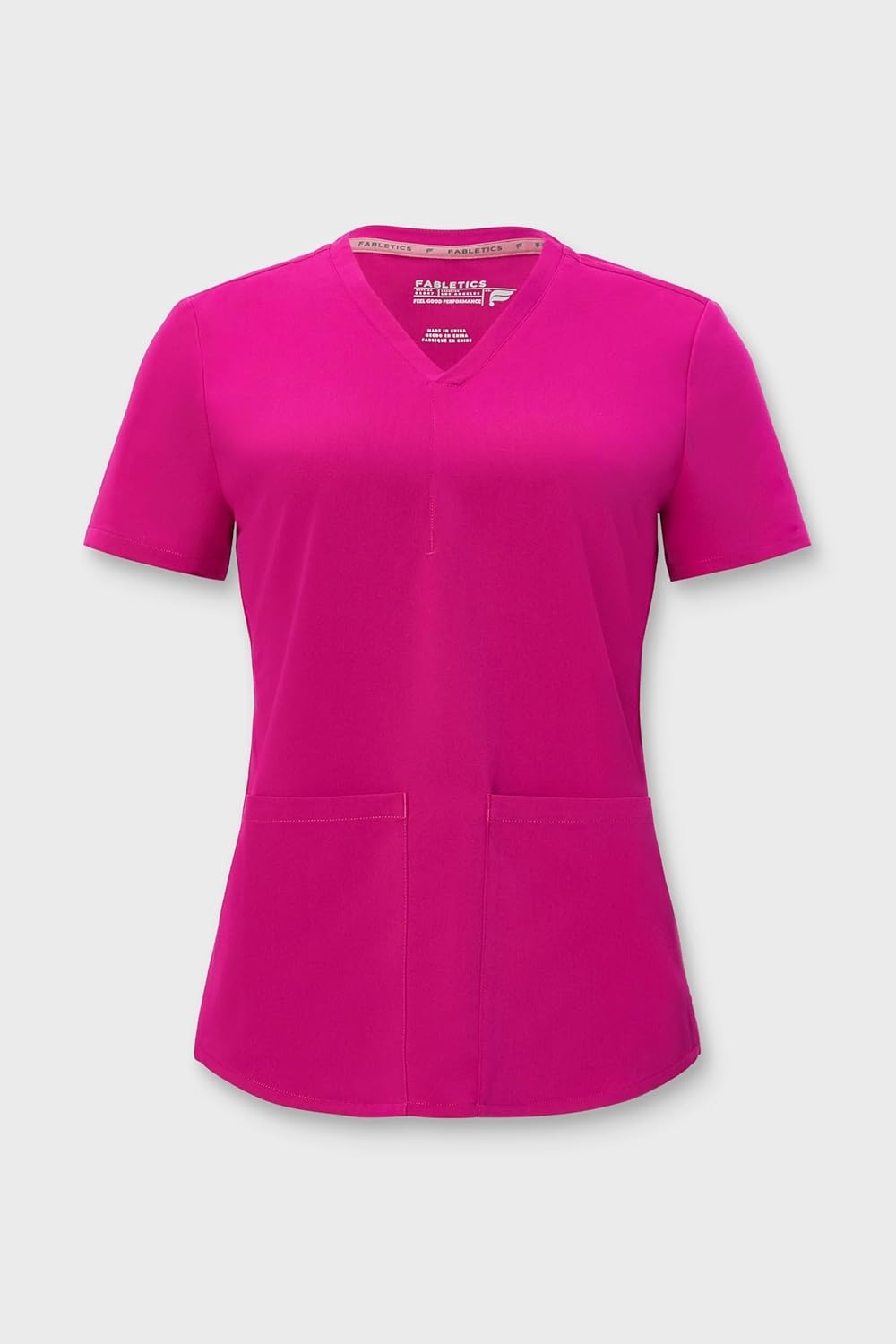 image:imageFabletics Womens Method 2Pocket Scrub Top MotionTech 4Way Stretch WrinkleResist AntiShrinkHibiscus