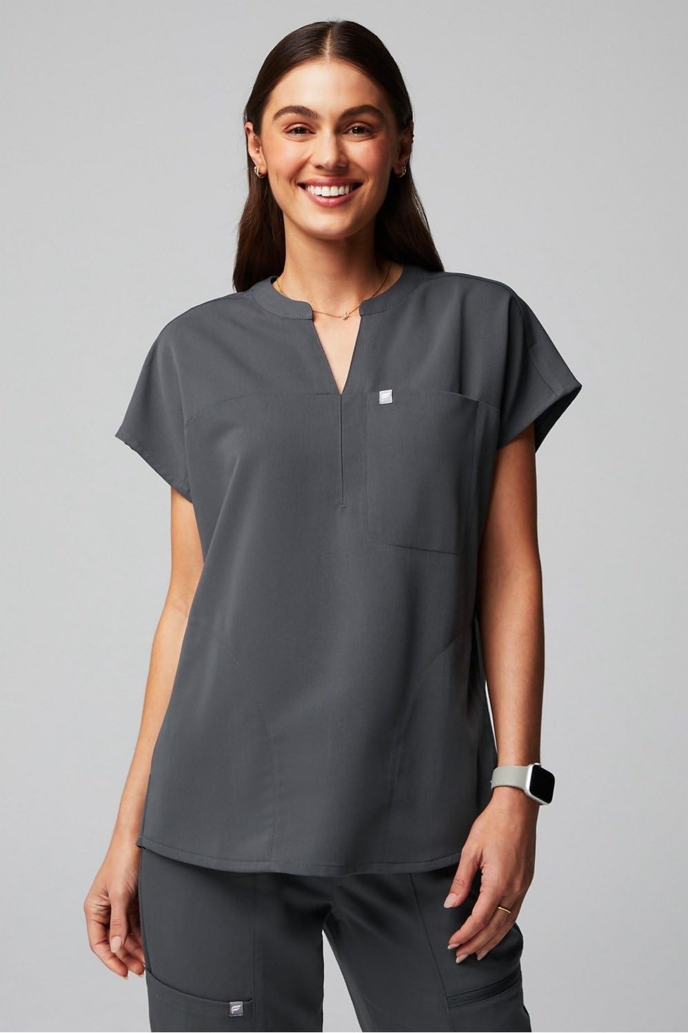 image:imageFabletics Womens Method 2Pocket Scrub Top MotionTech 4Way Stretch WrinkleResist AntiShrinkHibiscus