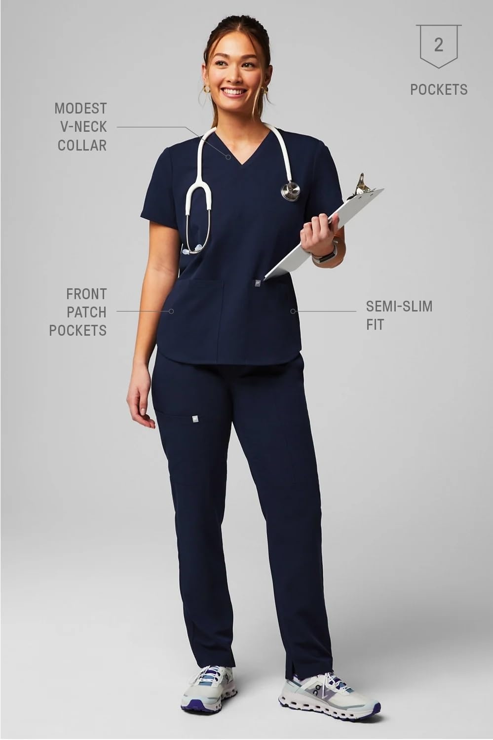 image:imageFabletics Womens Method 2Pocket Scrub Top MotionTech 4Way Stretch WrinkleResist AntiShrinkNavy